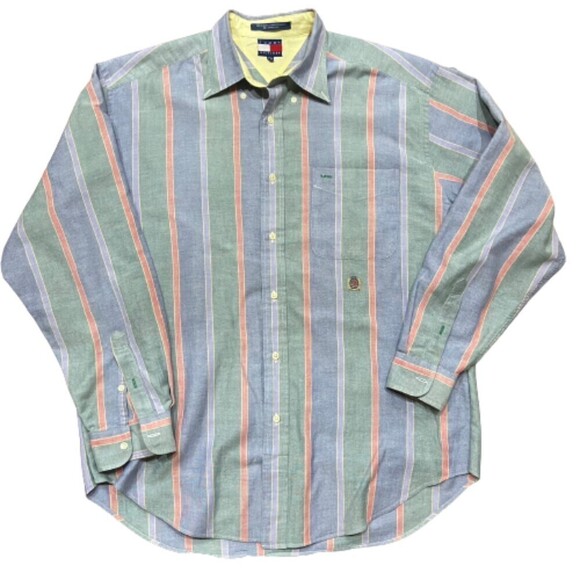 Tommy Hilfiger Vintage Striped Multicolored Button Down Shirt Men's Size Medium - Picture 1 of 8